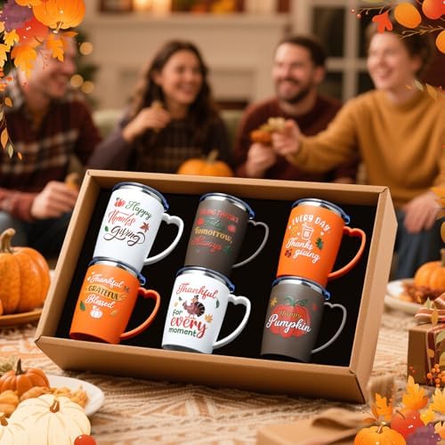 6 Pcs Thanksgiving Coffee Mugs Cups 16 Oz Fall Stainless Steel Insulated Tumblers Bulk with Handle Lid Straw Brushes Happy Thanksgiving Pumpkin Turkey Mugs Thankful Gifts for Party Birthday - Image 5
