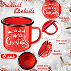 Yaomiao Christmas Enamel Mugs Set of 6 Red or Green Xmas Coffee Mugs Gifts 12 oz Hot Chocolate Holiday Cups with Handle Christmas for Men Women Coworkers Employee Gifts(Let It Snow,Red) - Image 2