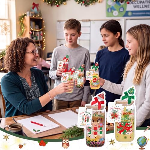 Vesici 6 Set Christmas Teacher Appreciation Gifts Glass Cups with Lid Straw - Image 6