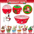 Christmas Cupcake Liners with Toppers Picks, Standard Wrappers Cupcake Disposable Baking Cups Muffin Liners for Xmas Holiday Party Favors, Party Decorations for Christmas Baking Supplies - Image 4