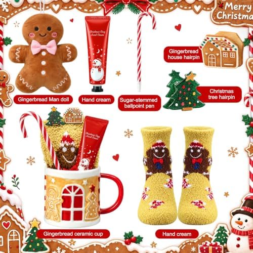 Newtay 7 Pcs Christmas Mug Gift Set Gingerbread House Ceramic Coffee Cup - Image 4