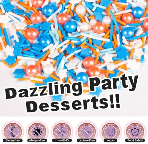 Blue and Orange Party Sprinkles with Stars for Kids Cakes, Cupcakes, 180g - Image 5