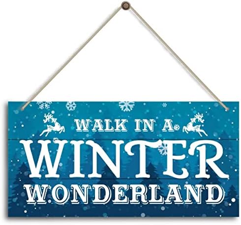 Christmas Door Sign Decor, Walk in a Winter Wonderland, Winter Seasonal Christmas Wall Art Hanging Wooden Sign Merry Xmas Holiday Decorations for Home Outside Indoor by HiLus