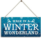 Christmas Door Sign Decor, Walk in a Winter Wonderland, Winter Seasonal Christmas Wall Art Hanging Wooden Sign Merry Xmas Holiday Decorations for Home Outside Indoor by HiLus
