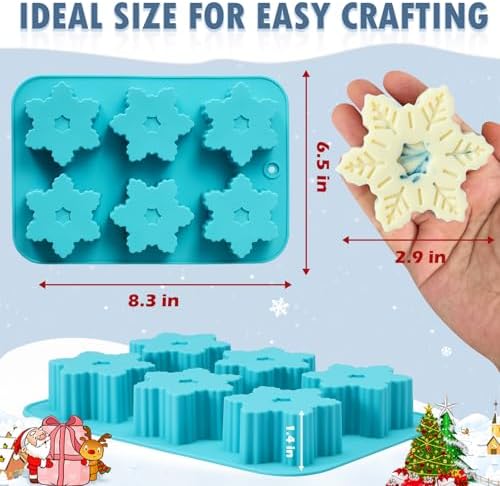 HKNMTT Snowflake Christmas Silicone Mold 12 Cavity for Holiday Soap Chocolate Cocoa Bomb Ice Candy Oreo Covered Jello Xmas Winter Wax, Oven Safe Baking Frozen Food Grade Moulds DIY Candle Craft Set - Image 2