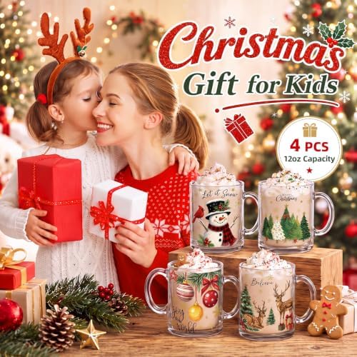 Tioncy 4 Pcs Christmas Glass Coffee Mugs 12 oz - Image 5