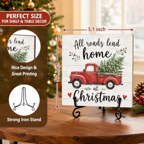 All Roads Lead Home at Christmas Wooden Sign with Support Stand - Image 2
