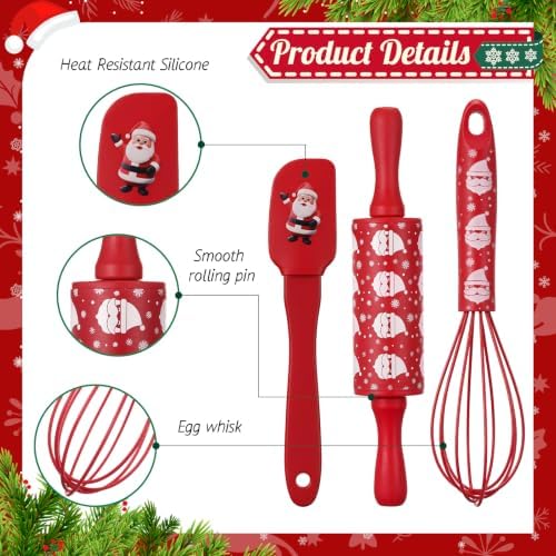 Christmas Spatula Whisk Rolling Pin, 12 Pcs, Colorful - Image 3