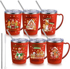Didaey 6 Pcs Christmas Coffee Mugs Cups 11 oz Christmas Stainless Steel Tumbler Vacuum Insulated Coffee Cups with Handle Lid Straw Wine Mug for Winter Xmas Gift Holiday Party Supplies(Gingerbread Man) by Didaey