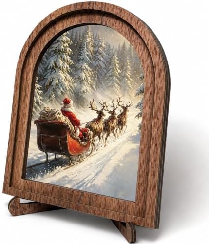 Santa Sleigh Forest Arched Table Sign, Rustic Christmas Decor by HPCHENG