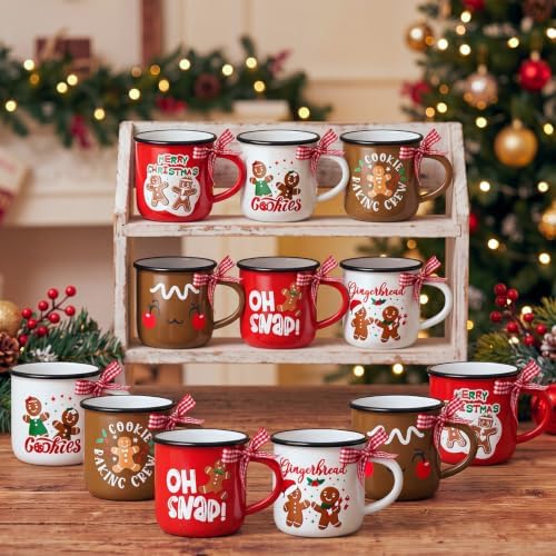 12Pcs Christmas Gingerbread Man Mugs Bulk 10oz Winter Hot Cocoa Mug by Suttmin