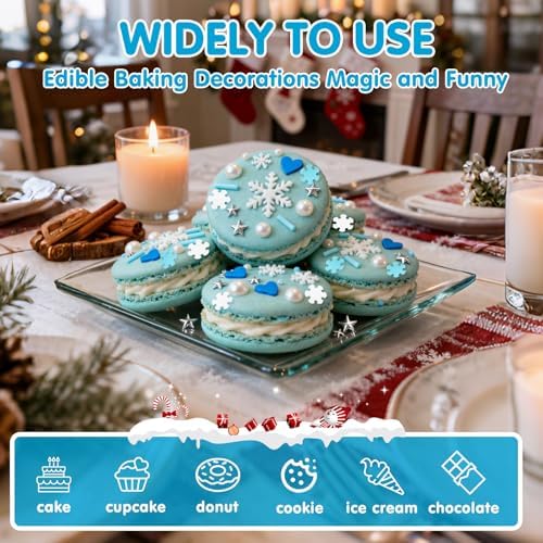 Edible Snowflake Sprinkles,Frozen Sprinkle for Cake Decorating,Blue White - Image 4