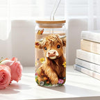 Highland Cow Gifts Women 16oz Drinking Glass Cups with Lid Straws - Image 6