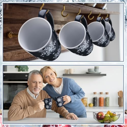 Bokon 4 Pcs Snowflake Ceramic Mug Gifts Set 12 oz Dark Blue - Image 5
