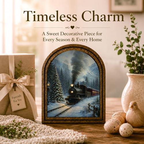 Christmas Train Arched Table Sign, Vintage Winter Farmhouse Decor - Image 3
