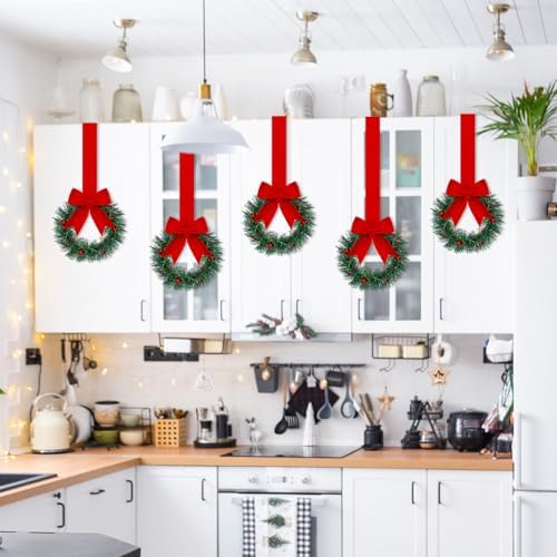 Retrowavy 12 Pcs Small Christmas Kitchen Cabinet Wreaths with Ribbon - Image 5
