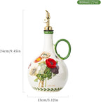 Ceramic Olive Oil Dispenser, 27 oz Floral Pattern Cruet - Image 2