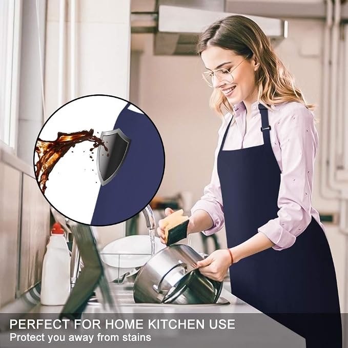 Jubatus 2 Pack Bib Aprons with 2 Pockets Cooking Chef Kitchen Apron - Image 3