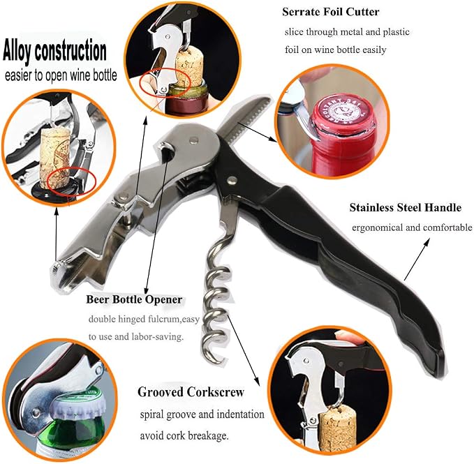 Professional Waiter Corkscrew Wine Openers Set, Heavy Duty Stainless Steel - Image 3