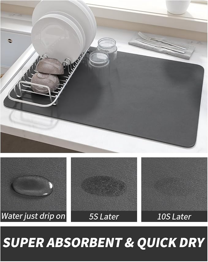 AMOAMI Dish Drying Mat for Kitchen Counter-Coffee Mat Bar Accessories, Hide - Image 2