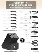 KnifeSaga Knife Set 15 Pcs High Carbon Stainless Steel Kitchen Knife Sets - Image 5