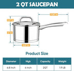 P&P CHEF 2 Quart Saucepan with Lid Set, Stainless Steel Small Cooking Pot - Image 2