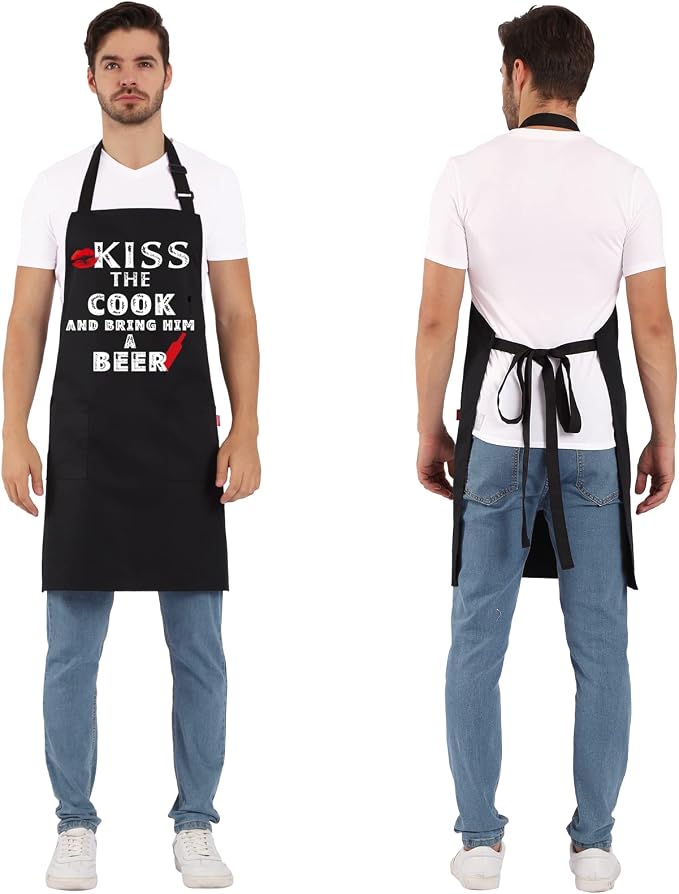 Grilling Apron - KISS THE COOK AND BRING HIM A BEER - Funny BBQ Aprons - Image 5