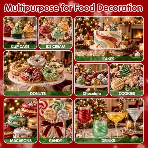 Edible Christmas Glitter for Drinks,Gold Silver Red Green Luster Dust 4set - Image 6