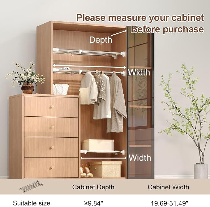 Hershii Expandable Shelf Rod Closet System 5-Bar Telescopic Heavy Duty Clothes - Image 5