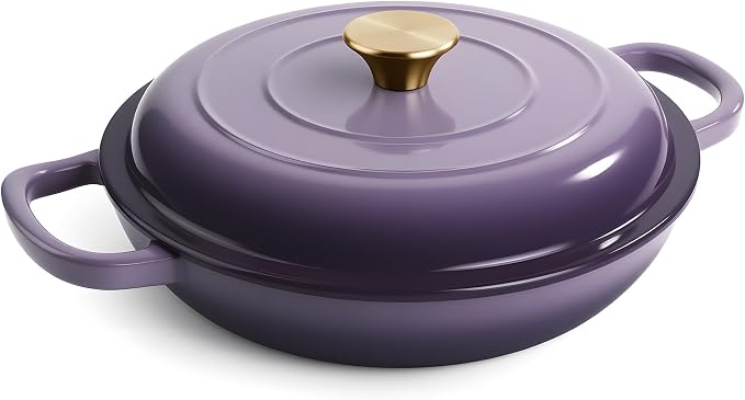 3 Quart Enameled Cast Iron Braiser, Non Stick Enameled Cast Iron Skillet by Fijinhom
