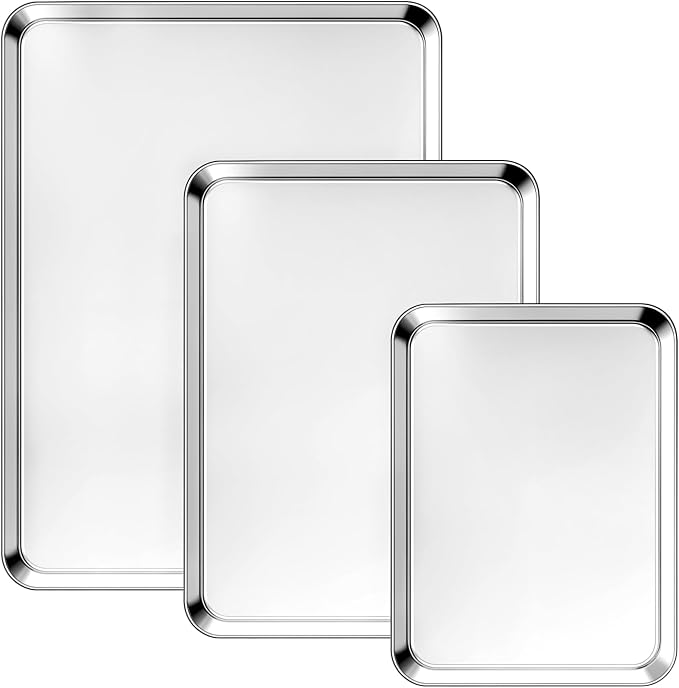 Ohtomber Stainless Steel Baking Sheet Pan Set, 3 Pack Cookie Sheets by Ohtomber