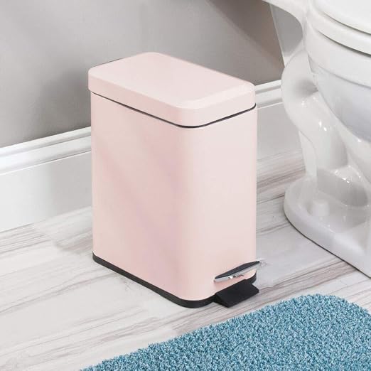 mDesign Small Modern 1.3 Gallon Rectangle Metal Lidded Step Trash Can, Compact - Image 2