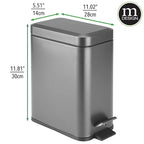mDesign Small Modern 1.3 Gallon Rectangle Metal Lidded Step Trash Can, Compact - Image 4