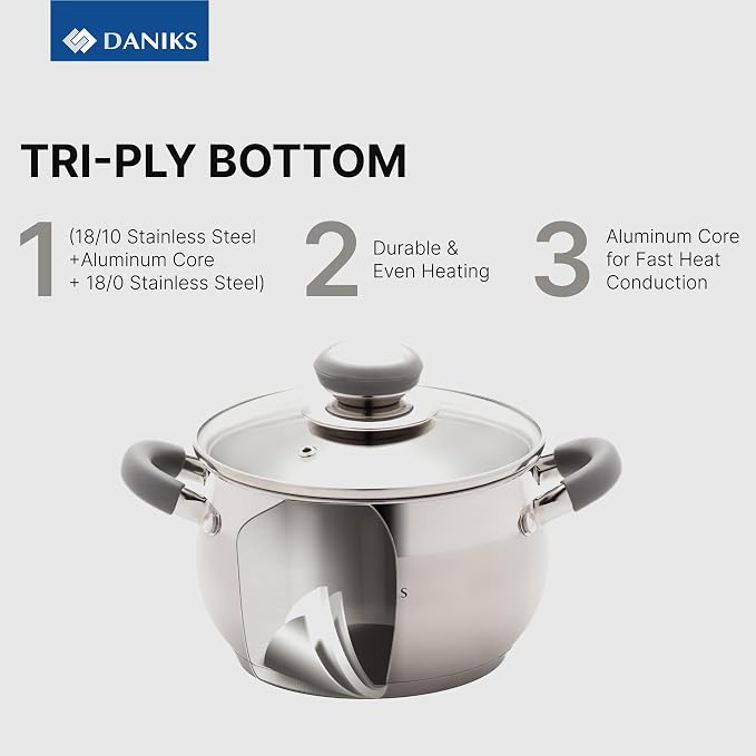 Daniks Modern 10-Piece Stainless Steel Cookware Set - Image 5