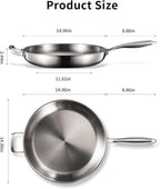 DELARLO Tri-Ply Stainless Steel Pan, 18/10 Frying Pan, Oven Safe Up to 600°F - Image 3