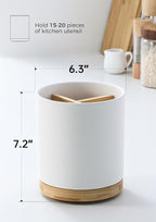 LoeJan 3 Compartment Utensil Holder, Extra Large Utensil Crock, Stable Ceramic - Image 2