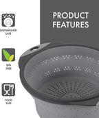 Dexas 10" Collapsible Silicone Colander in Cool Grey, Kitchen Strainer - Image 4