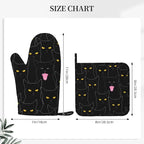 Fun Black Cat Oven Mitts and Pot Holders Set of 4 Silicone Heat Resistant Oven - Image 3