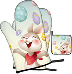 LOKMU Oven Mitts and Pot Holders Set of 3, Smiley Bunny - Image 2