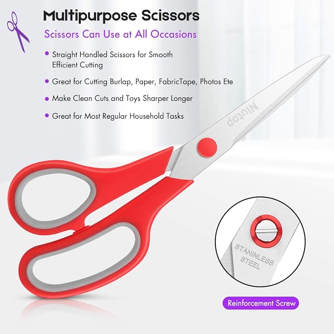 Scissors Bulk Set of 5-Pack, Niutop 8" Multipurpose Sharp Sewing Craft Fabric - Image 5