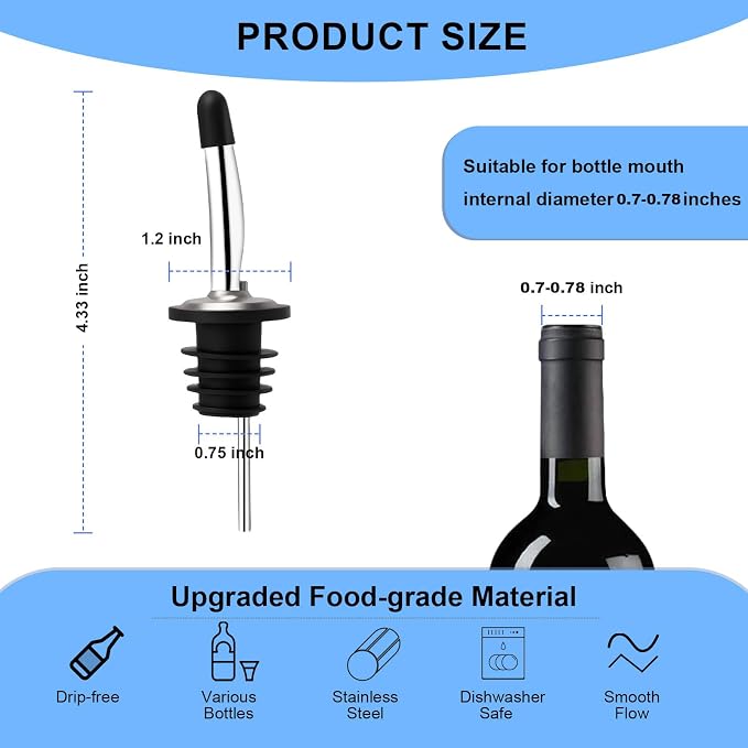 6PCS Liquor Bottle Pourers, Stainless Steel Olive Oil Spouts, Bottle Pourers - Image 2