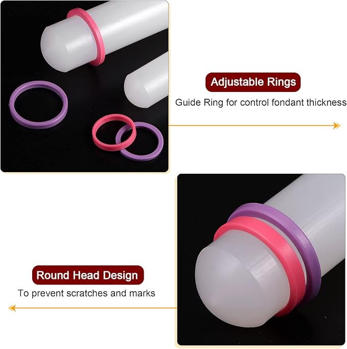 HARFINGTON Fondant Rolling Pin 13 Inch x 0.98 Inch Adjustable Guide Rings - Image 4