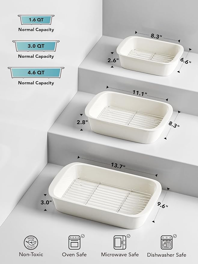 LE TAUCI Deep Casserole Dishes for Oven, 13.7”x9.6” Ceramic Baking Dish Set - Image 7