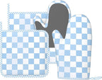 Oven Mitts and Pot Holders Set, Checkerboard Pattern Pastel Blue Silicone by DADABULIU