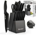 15-Piece Stainless Steel Kitchen Knife Set, Built-in Knife Sharpener, by KATISUN