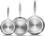 DELARLO Whole Body Tri-Ply Stainless Steel Frying Pan set, 8”/10”/12” Cooking by DELARLOCOOKWARE