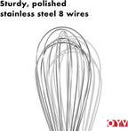 OYV 8" Whisk, Ergonomic Handle, Dishwasher Safe 18/10 Stainless Steel Whisk - Image 6