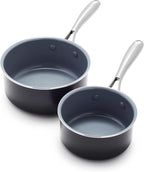 GreenPan Swift Healthy Ceramic Nonstick, 1QT and 2QT Saucepan Set, Stainless by GreenPan