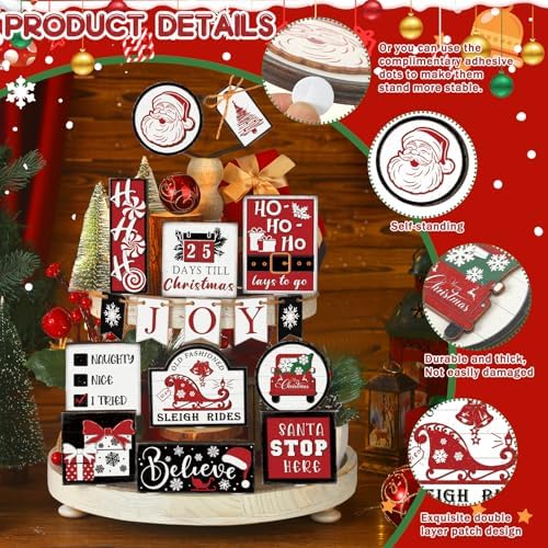 Funnymoom 17 Pcs Christmas Tiered Tray Decor Xmas Winter Tiered Tray Decor - Image 3