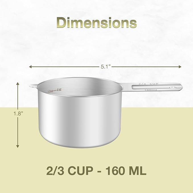 1PCS 2/3Cup Single Measuring Cup, Etched Inner Scale Stainless Steel Measure - Image 2